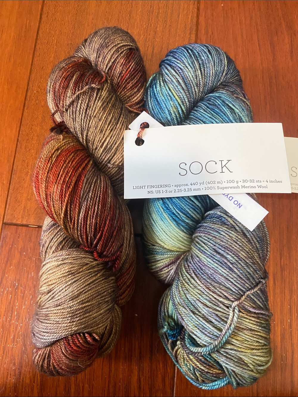 Hand-Dyed Sock weight Yarn Bundle — Multicolor Blue & Brown Variegated Merino